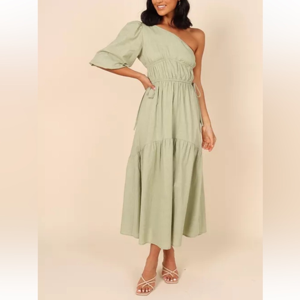 Petal & Pup Sage Green One Shoulder Cotton Annabelle Maxi Dress - Size small